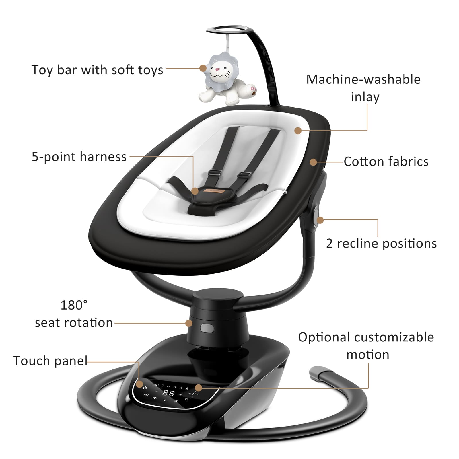 Angelbliss Baby Swing: 6 Unique 3D Motions, Bluetooth App, 13 Lullabies - Electric Infant Swing BS03 Black