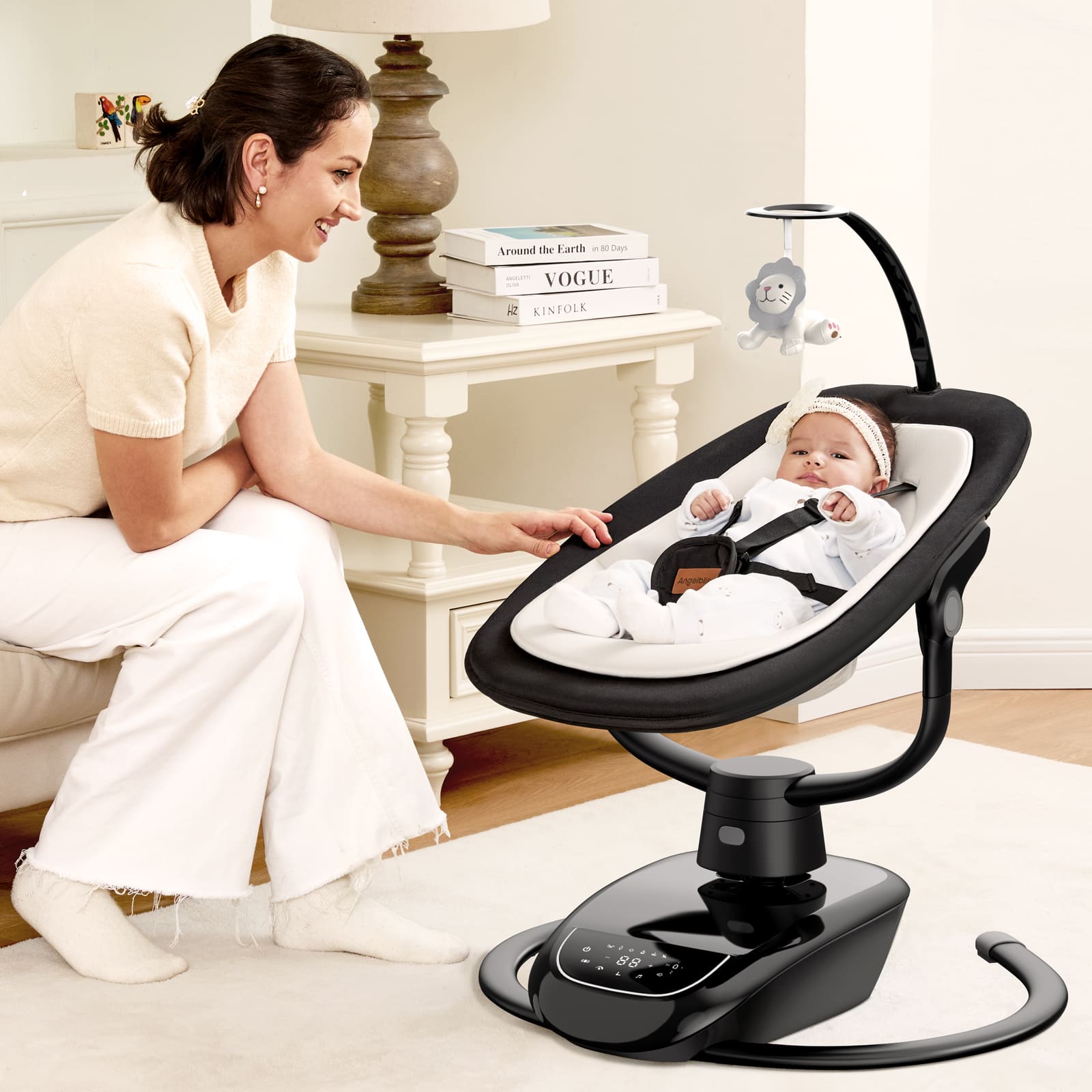 Angelbliss Baby Swing: 6 Unique 3D Motions, Bluetooth App, 13 Lullabies - Electric Infant Swing BS03 Black
