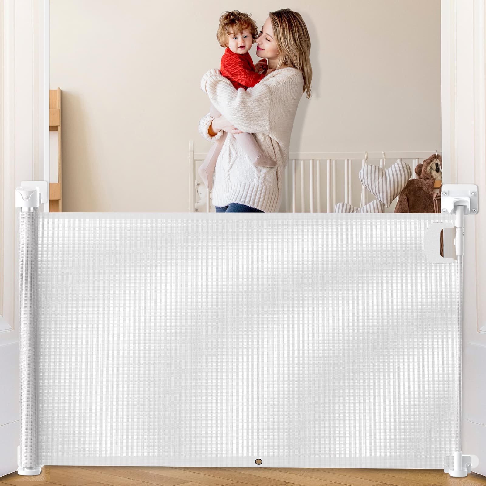 angelbliss Retractable Mesh Baby Gate – Extra-Wide Safety Gate for Babies & Dogs BGS01