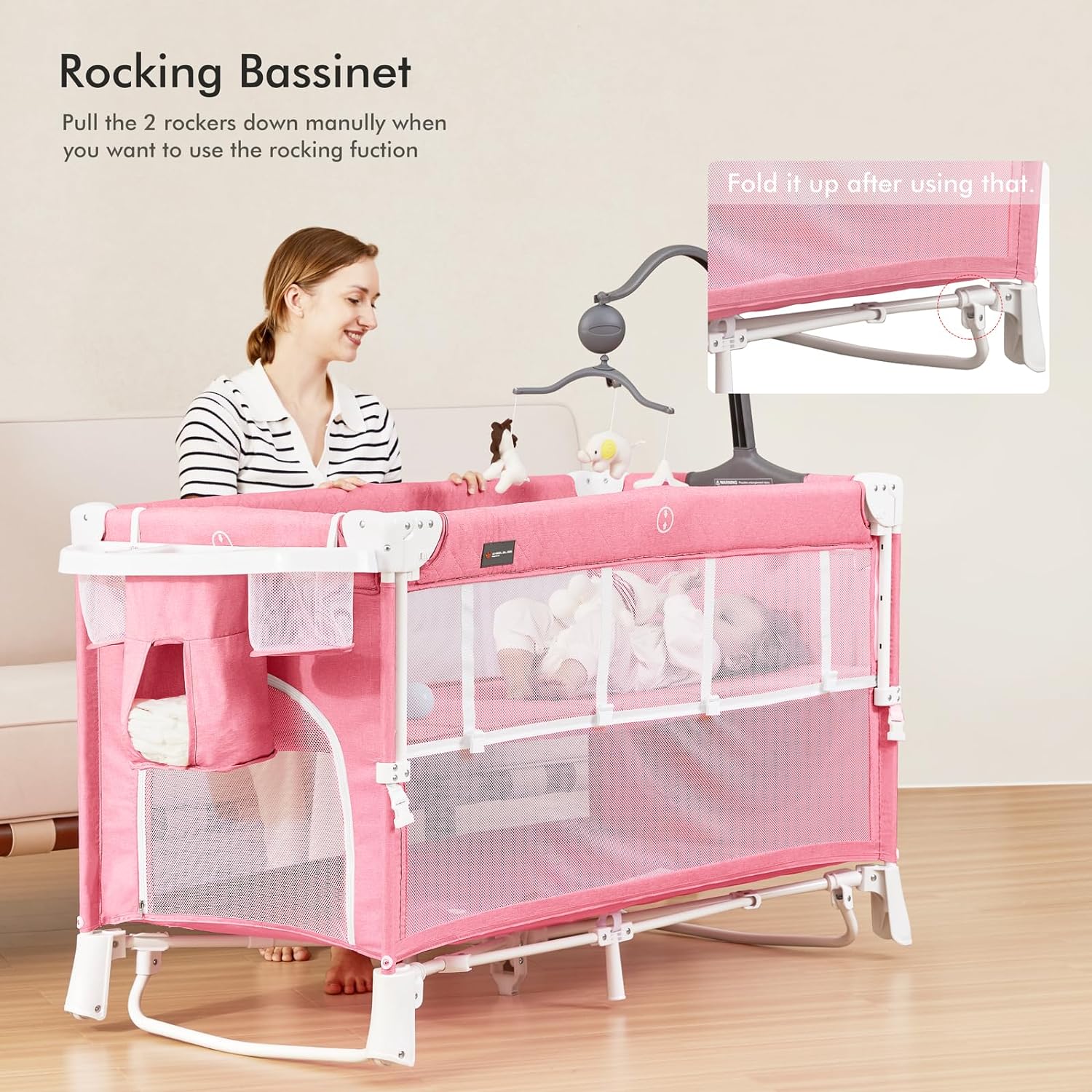 5 in 1  Easy Folding Baby Bassinet, Bedside Crib & Playpen BN05