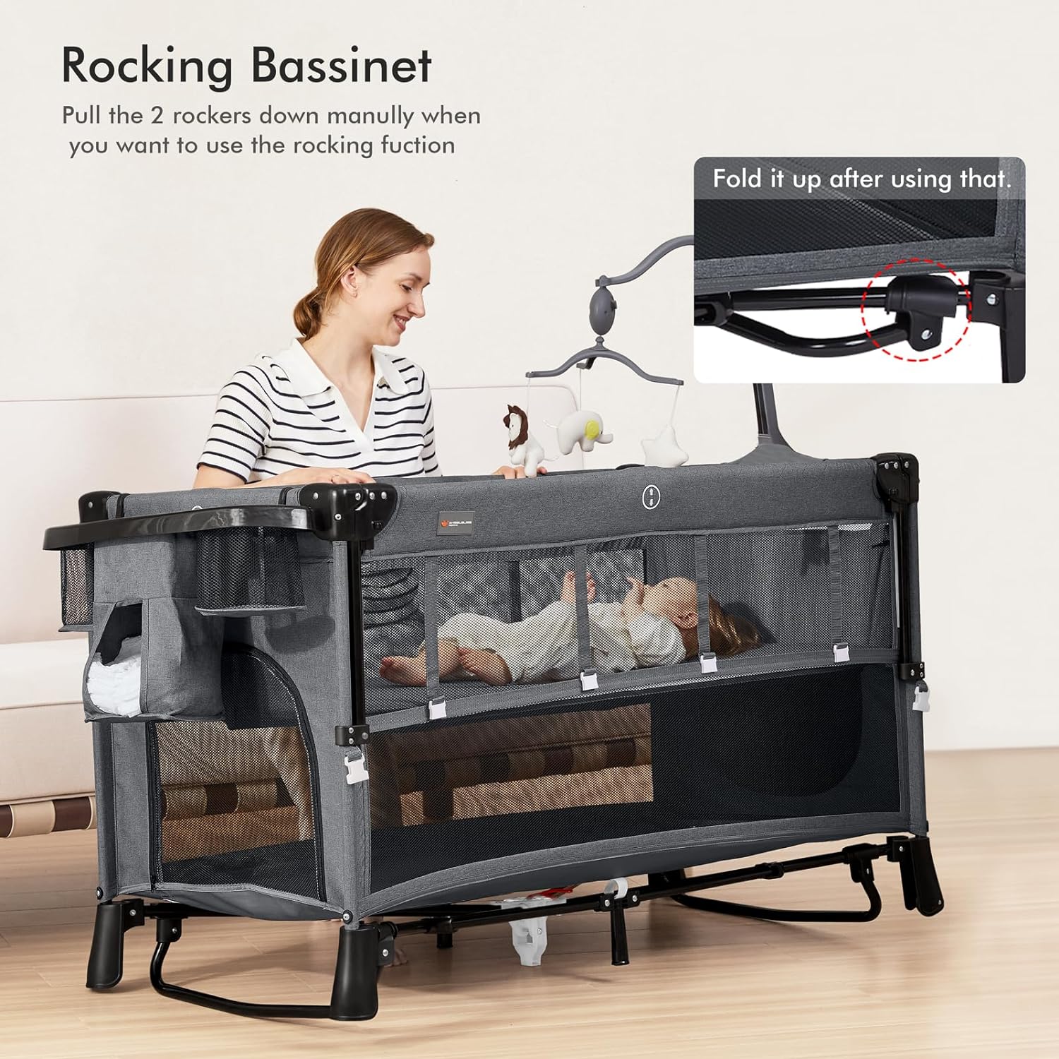 5 in 1  Easy Folding Baby Bassinet, Bedside Crib & Playpen BN05