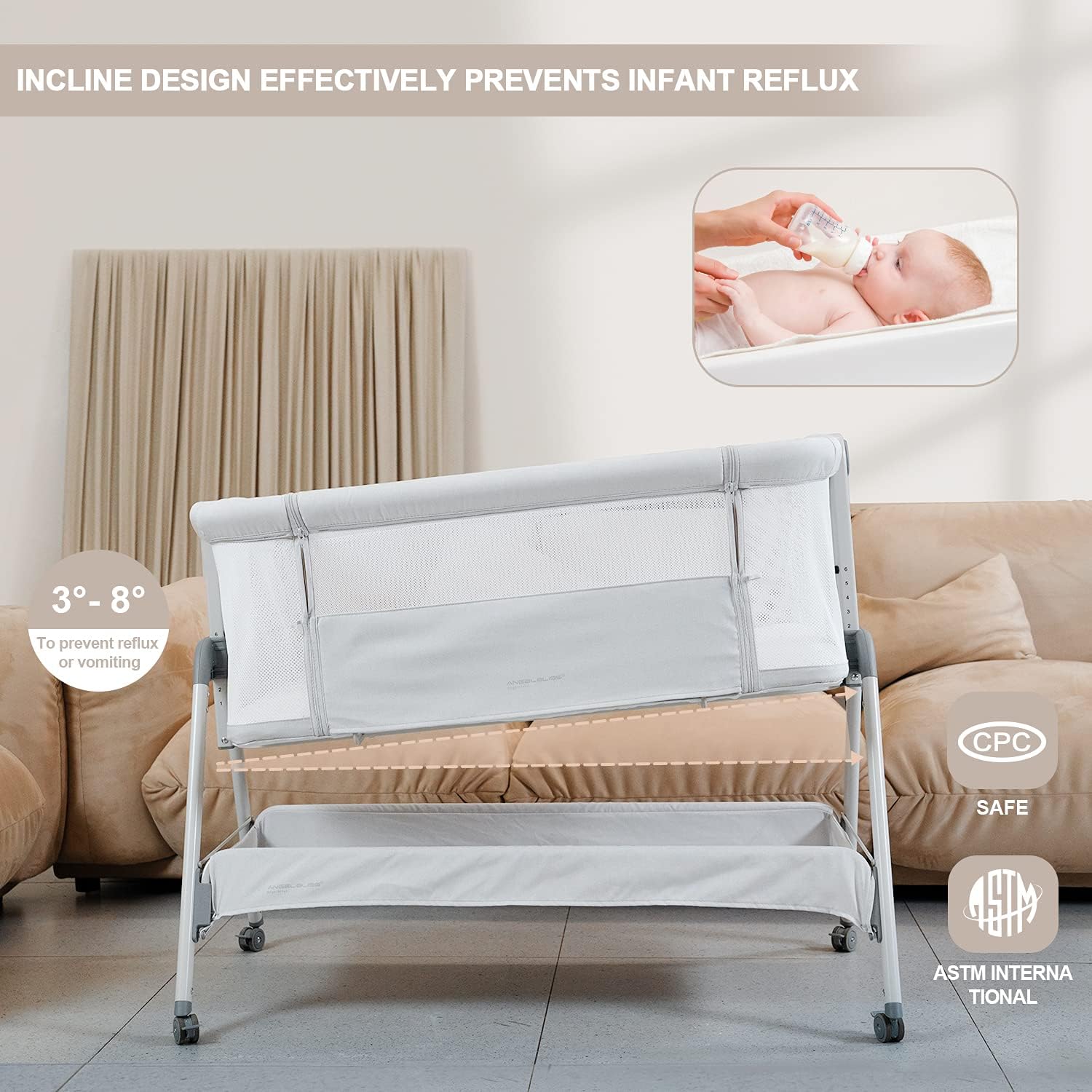 ANGELBLISS Bedside Portable Bassinet BN02 incline design