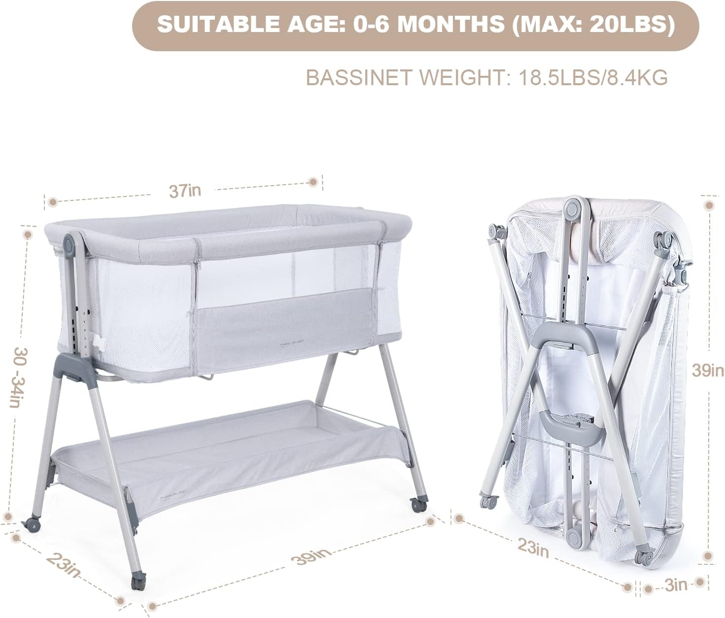 ANGELBLISS Bedside Portable Bassinet BN02 suitable age