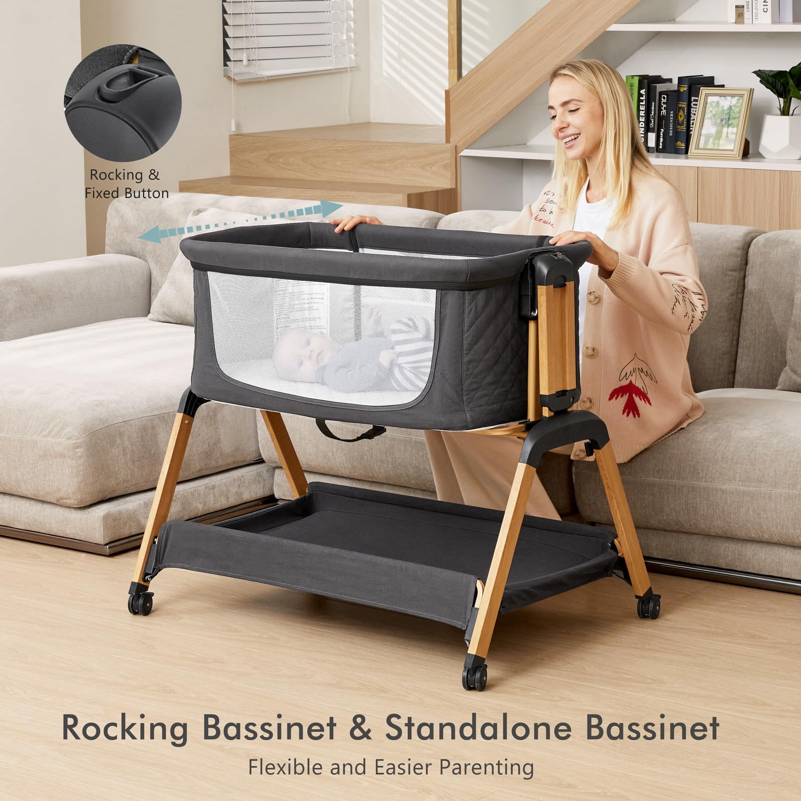 3 in 1 Baby Bassinet, Rocking Bassinet BN08